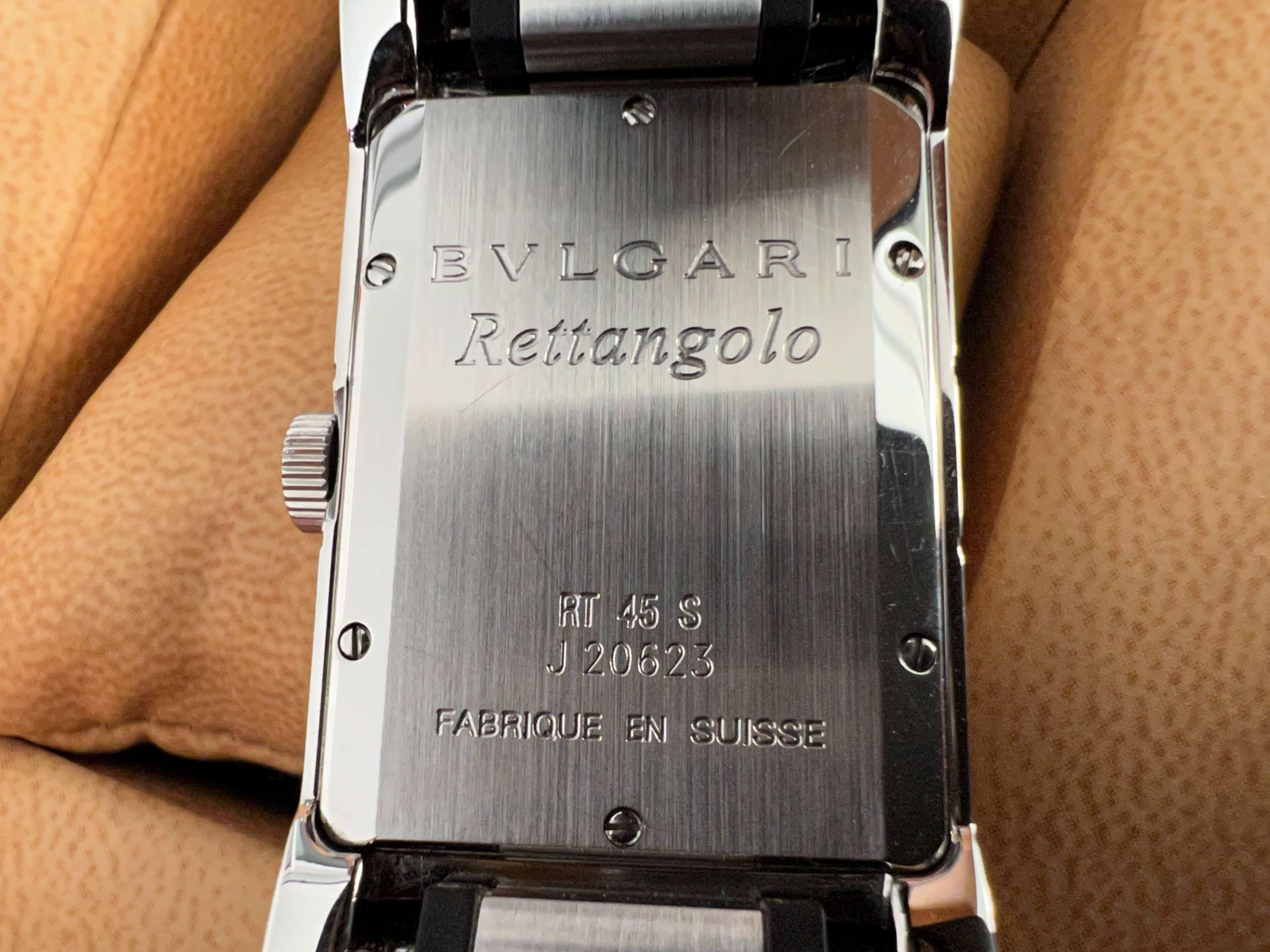 BVLGARI Rettangolo Automatic Ref. RT45S steel and vulcanised rubber strap